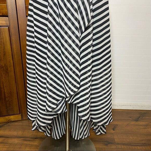 ELLE Chiffon Black White Striped Faux Wrap Dress Size XSmall Hi Low - Picture 4 of 9